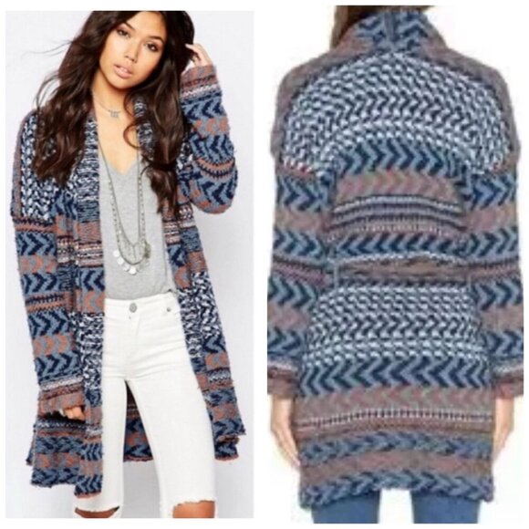 Free People Iona Wrap Cardigan Sweater Eyelash Yarn Belted Women's SZ Medium - Picture 1 of 13